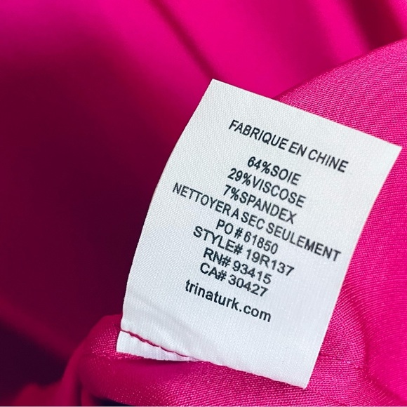 Trina Turk Fuchsia Pink Silk blend Career Coquette long sleeve Blouse Small - Picture 5 of 8